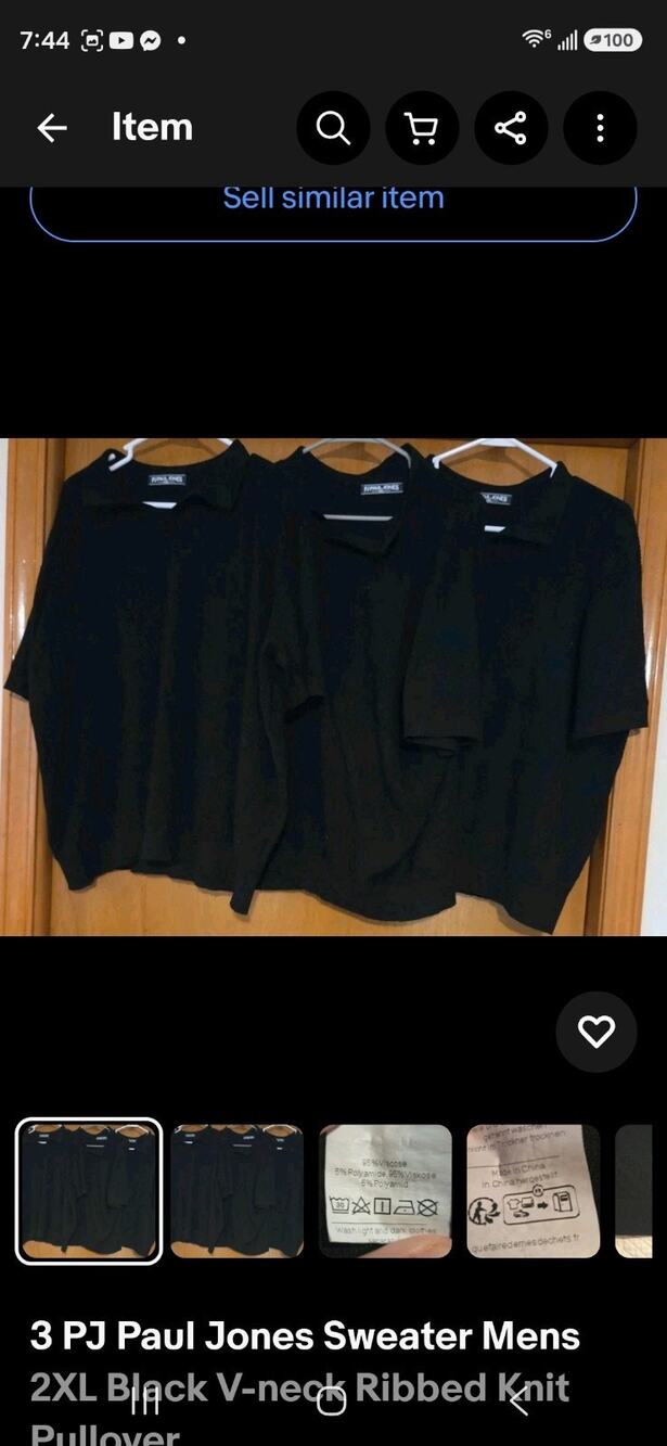 3 PJ Paul Jones Sweater Mens 2XL Black V-neck Ribbed Knit Pullover